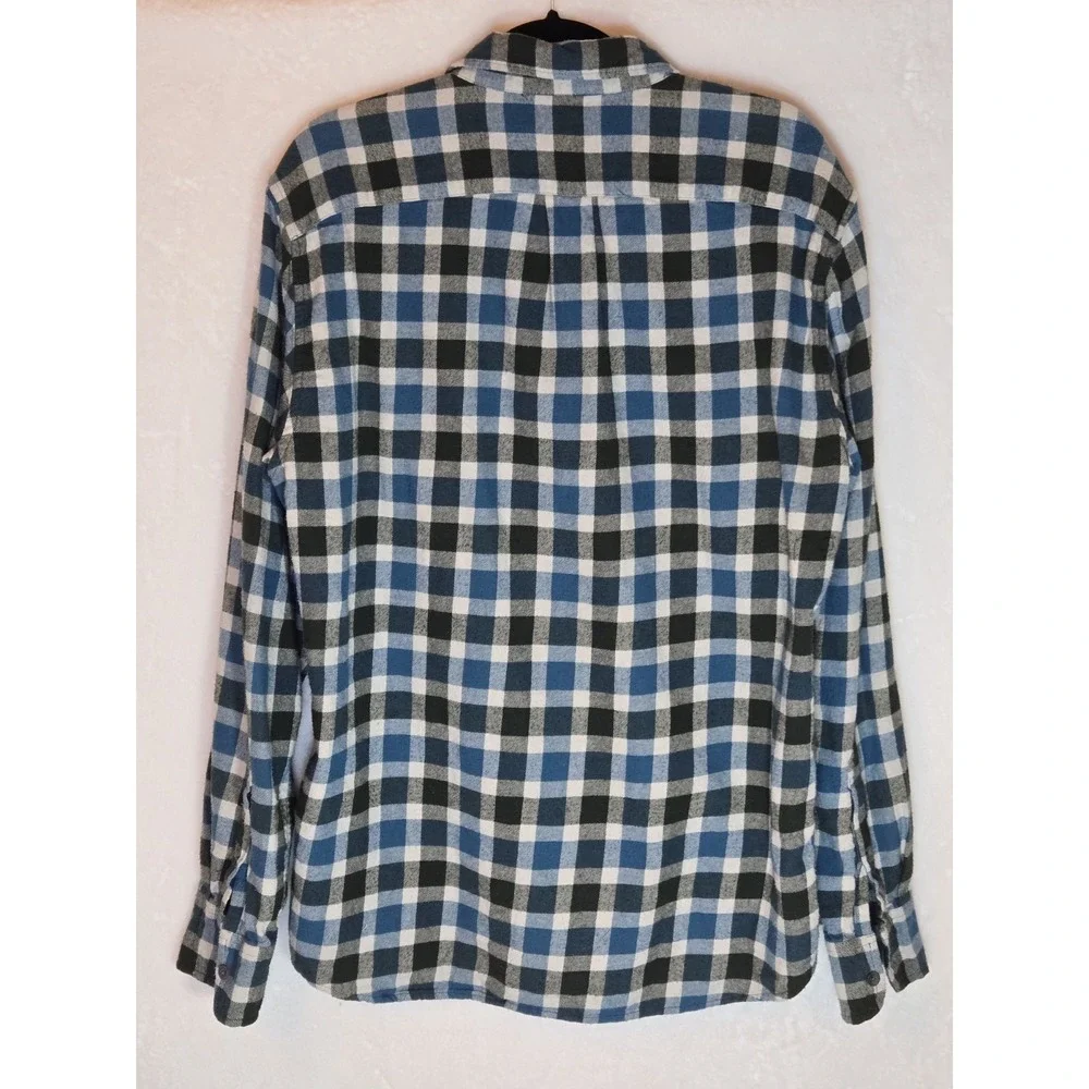 J. Crew Flannel Shirt‎ Men's Large Slim Fit Blue/White Button Down Plaid